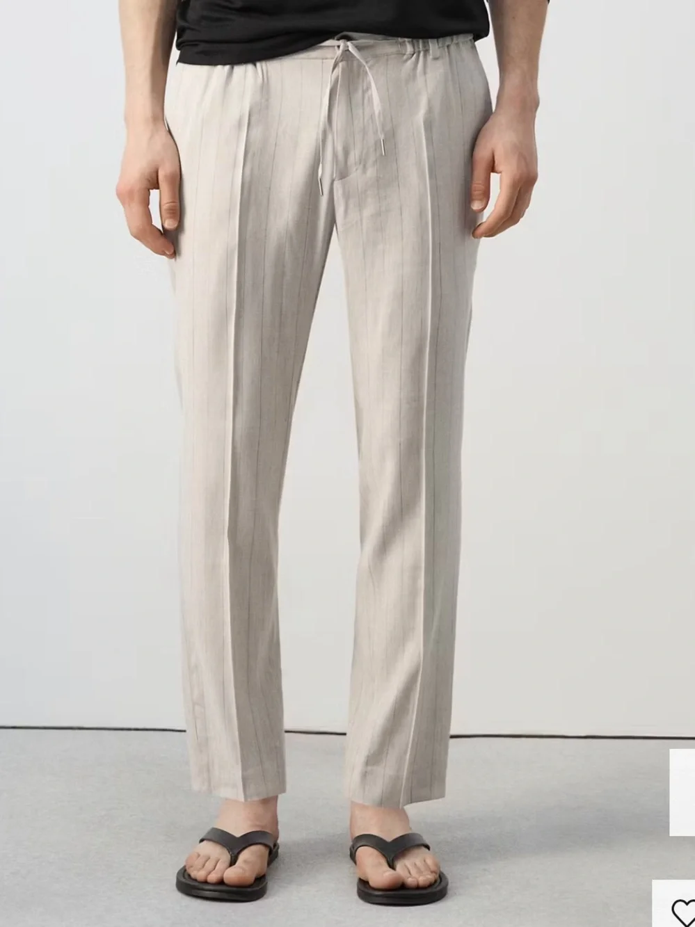 Mango Men’s Light Beige Pinstripe Drawstring Joggers STRIPED SLIM-FIT LINEN